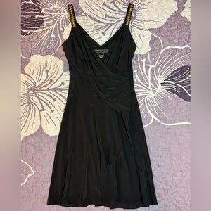 Jones New York Black V-Neck Sleeveless Draped Dress w/ Embellished Straps Size 4